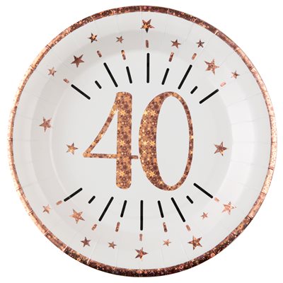 Assiette Âge étincelant rose gold 40 ans Ø 22.5 cm Sachet de