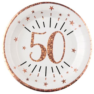 Assiette Âge étincelant rose gold 50 ans Ø 22.5 cm Sachet de