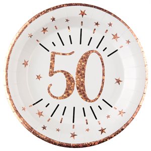 Assiette Âge étincelant rose gold 50 ans Ø 22.5 cm Sachet de