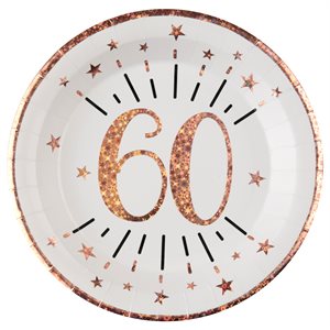 Assiette Âge étincelant rose gold 60 ans Ø 22.5 cm Sachet de