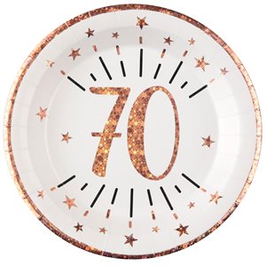 Assiette Âge étincelant rose gold 70 ans Ø 22.5 cm Sachet de