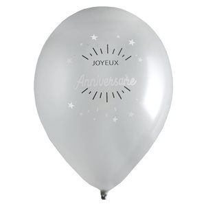 Ballon Anniversaire Etincelant Argent Ø 23 cm Sachet de 8 pi