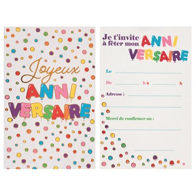 Carte invitation Anniversaire ballon Multicolore 11 x 17 cm