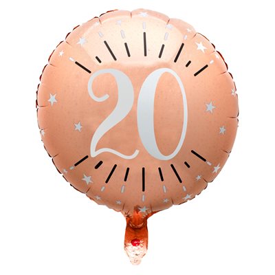 Ballon Alu Âge étincelant rose gold 20 ans Ø 45 cm Sachet d'