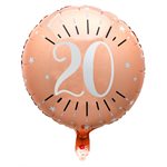 Ballon Alu Âge étincelant rose gold 20 ans Ø 45 cm Sachet d'