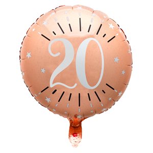 Ballon Alu Âge étincelant rose gold 20 ans Ø 45 cm Sachet d'