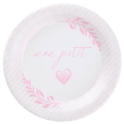 Assiette Baptême nacré Rose Ø 22.5 cm Sachet de 10 pièces