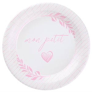 Assiette Baptême nacré Rose Ø 22.5 cm Sachet de 10 pièces