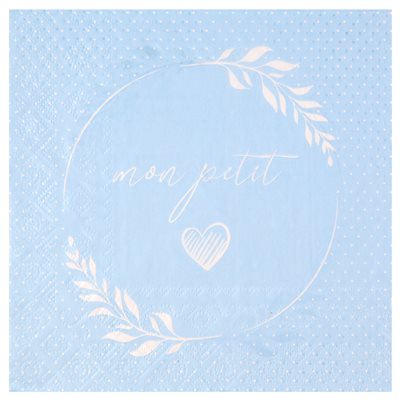 Serviette Baptême nacré Ciel 16.5 x 16.5 cm Sachet de 20 piè