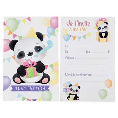 Carte invitation Panda Multicolore 11 x 17 cm Sachet de 6 pi