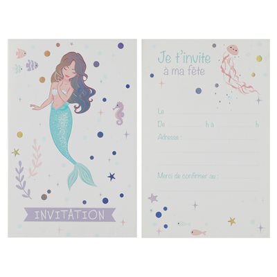 Carte invitation Sirène Irisé 11 x 17 cm Sachet de 6 pièces