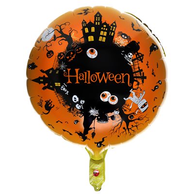 Ballon Alu Maison hantée Orange Ø 45 cm. Hélium 0.015 m3 Poc