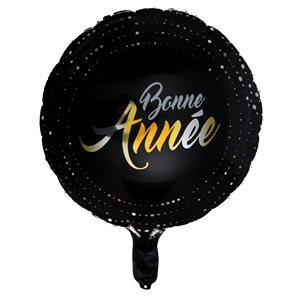 Ballon Alu Réveillon Noir Ø 45 cm. Hélium 0.015 m3 Pochette