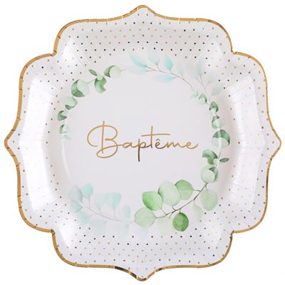 Assiette végétal Baptême Vert 21 x 21 cm Sachet de 10 pièces