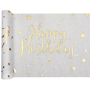 Chemin de table Happy Birthday Blanc 28 cm Rouleau de 3 mètr