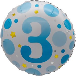 "18"" Age 3 Blue Dots Balloon Airise"