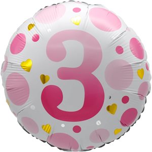 "18"" Age 3 Pink Dots Balloon Airise"