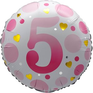 "18"" Age 5 Pink Dots Balloon Airise"