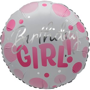 "18"" Birthday Girl Pink Dots Balloon Airise"