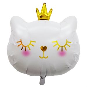 "19"" White Cat with Crown Balloon"