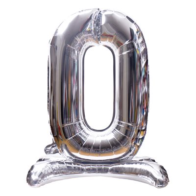 "32"" Stand Up Silver Number 0 Balloon"